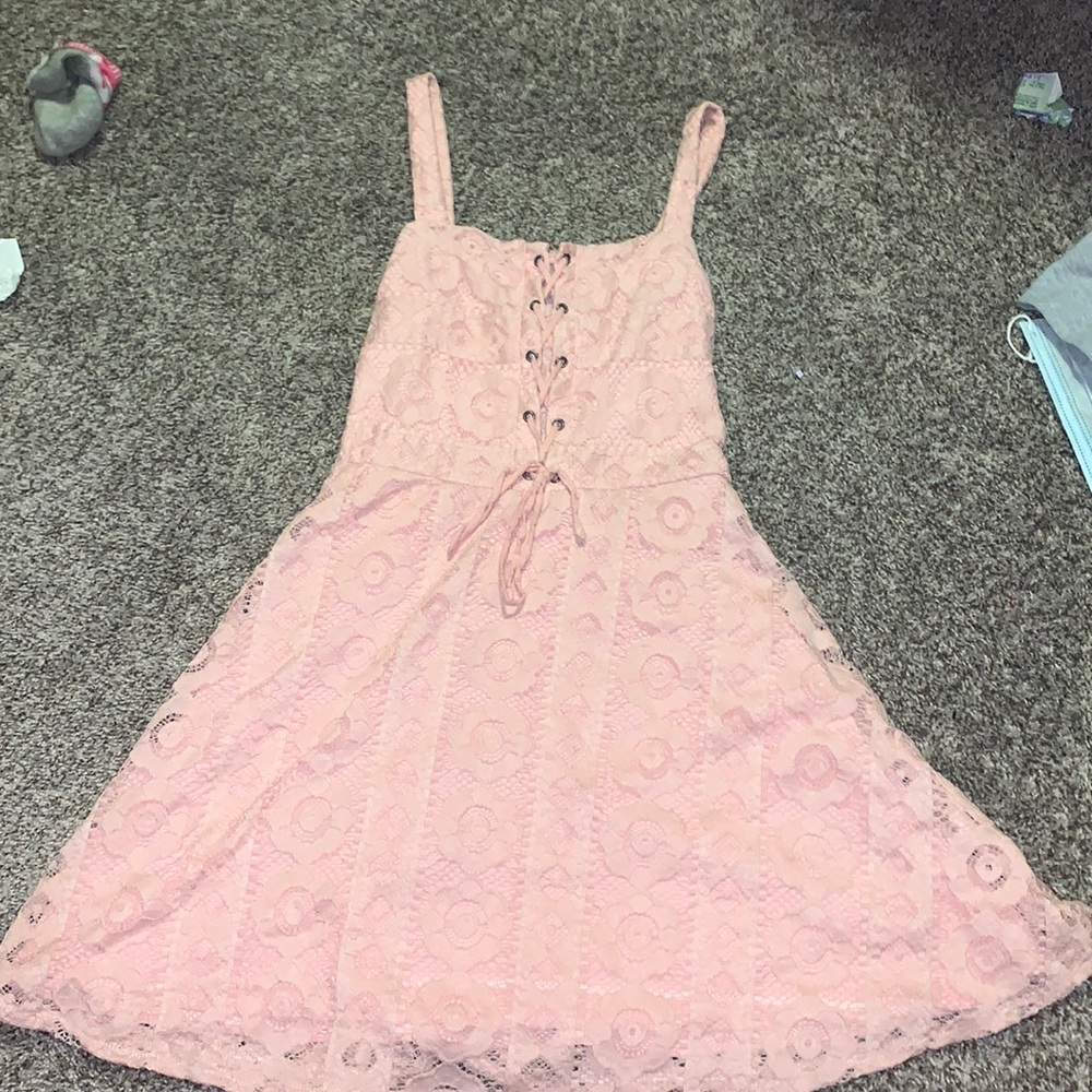 short flower lace pink dress
